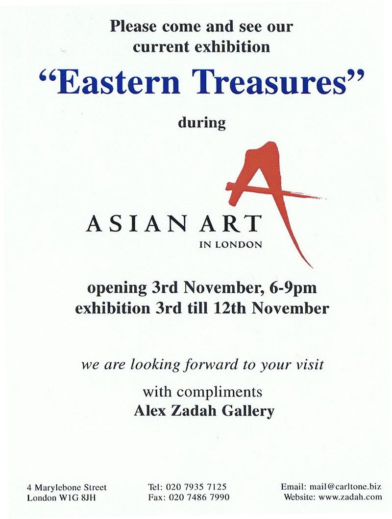 Eastern Treasures Exhibition for Asian Art 3rd-12th November At Zadah Gallery