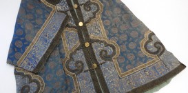 Blue brocade and silk jacket with Shou and Bat design