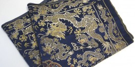 Fine woven blue ground silk textile with Dragons